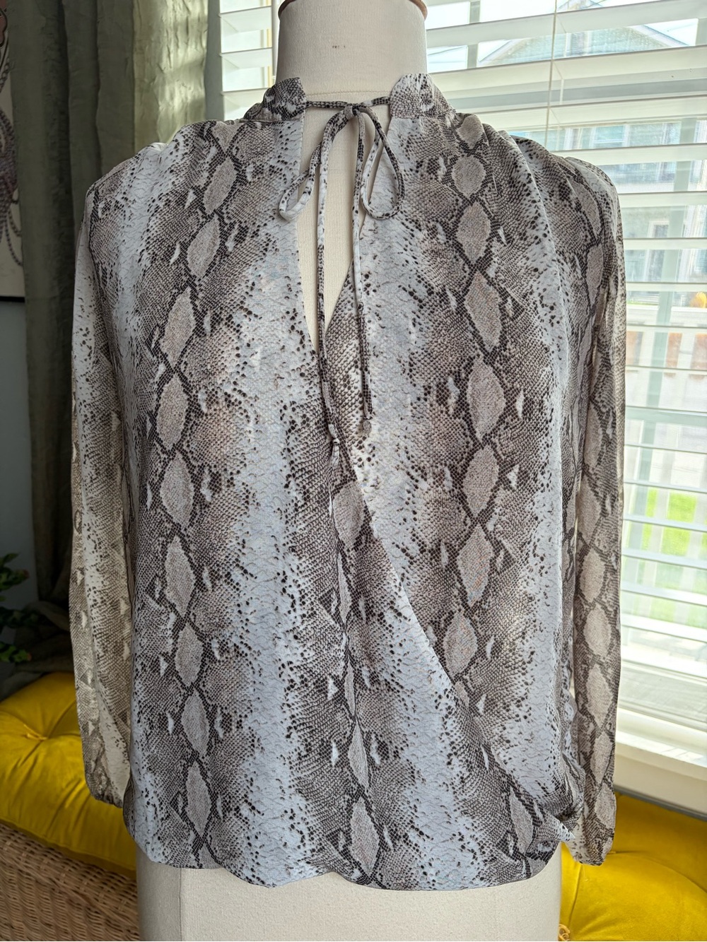 Veronica M Snake-Print Tie-Neck Blouse - Neutral Taupe